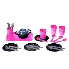 Bilde av Plasto Middagsservise (Svart og Rosa)