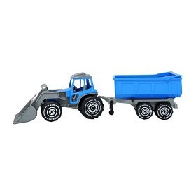 Bilde av Plasto - Traktor med frontlastare och släp, 61 cm (Blå)