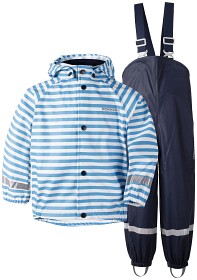 Bilde av Didriksons Slaskeman Randigt Regnställ (Malibu Blue)