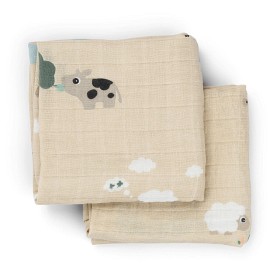 Bilde av Done By Deer Burp Cloth 2-pack Tiny Farm (Sand)