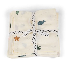 Bilde av Done by Deer Filt 2-p 120x120 cm Sea Friends (Beige)