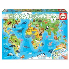 Bilde av Educa World Map Animals Puslespill (150-brikker)