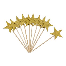 Bilde av Joker Party Picks Glitter Stars  10-pakning (gull)