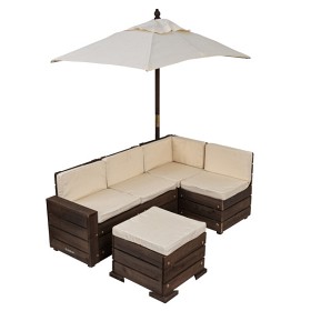 Bilde av Kidkraft Outdoor Sectional Ottoman & Umbrella Set (Brown & Beige)