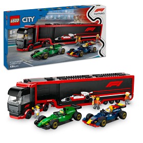 Bilde av LEGO City 60445 F1 lastebil med RB20 & AMR24 F1 biler