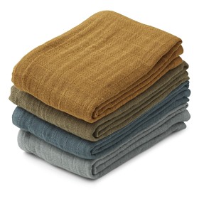 Bilde av Liewood Leon muslin cloth - 4 pack Whale blue multi mix