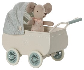 Bilde av Maileg Barnevogn med babymus (Mint)