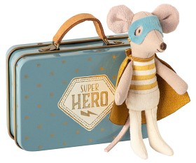Bilde av Maileg Superhero mouse Little brother in suitcase