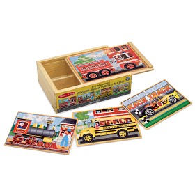Bilde av Melissa & Doug - Pussellåda i trä med fordon - 4x12 bitar