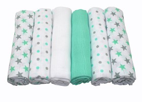 Bilde av MuslinZ Muslinfiltar 6-pack (Mint Stars)