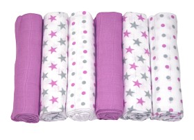 Bilde av MuslinZ Muslinfiltar 6-pack (Violet Stars)
