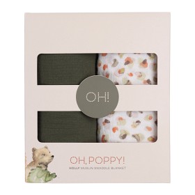 Bilde av Oh Poppy! Holly Muslinteppe 2-pack (Fresh Vanilla /Forest green)
