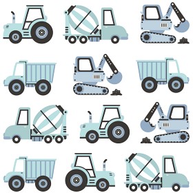 Bilde av Pastellowe Wallsticker - Construction Vehicels (Blå)