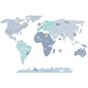 Bilde av Pastellowe Wallsticker - World Map M (Blå)