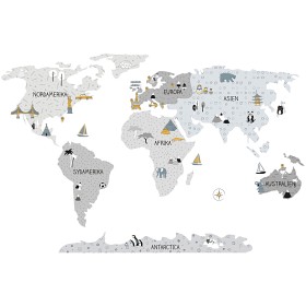 Bilde av Pastellowe Wallsticker - World Map M (Grå)