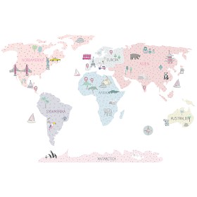 Bilde av Pastellowe Wallsticker - World Map M (Grå)
