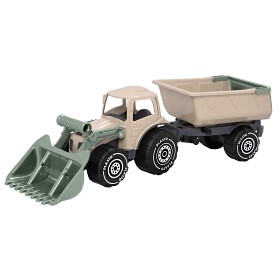 Bilde av Plasto Traktor med frontlaster og henger 56 cm (Beige)