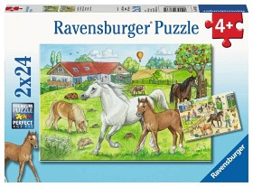 Bilde av Ravensburger - Pussel Hästarna vid stallet 2x24-bitar