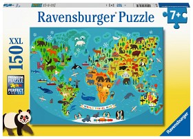 Bilde av Ravensburger Puslespill Verdenskart med dyr 150-deler