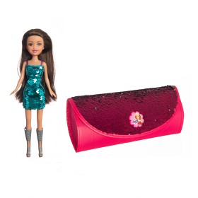Bilde av Sparkle Girlz - Docka med blå glitterklänning med garderob som väska