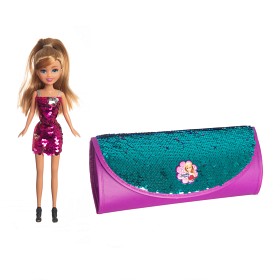 Bilde av Sparkle Girlz - Docka med rosa glitterklänning med garderob som väska