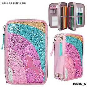 Bilde av Ylvi Trippelpennfodral Regnbåge & glitter (Rosa)